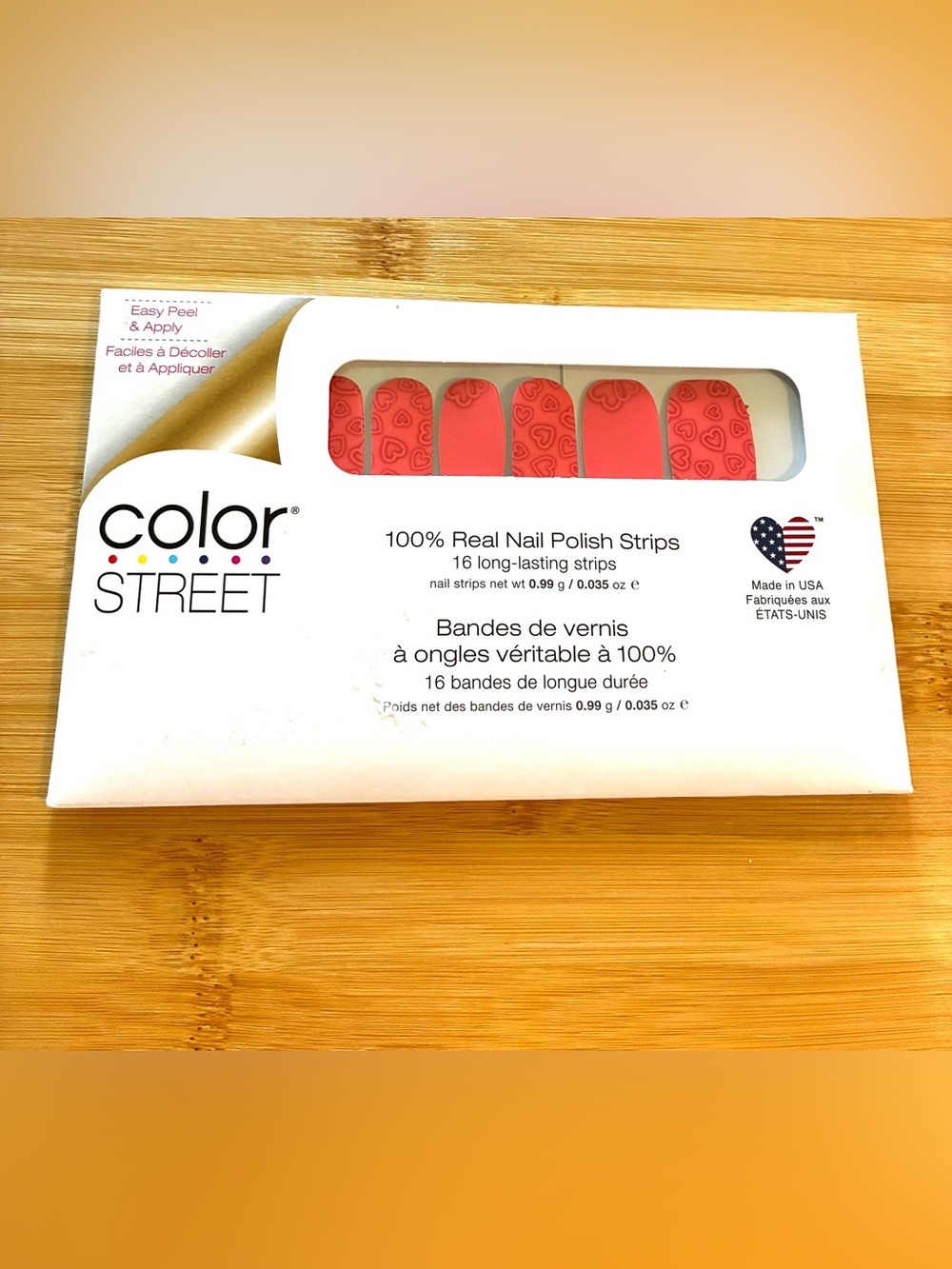 Color Street Coral Nail Strips with Heart Accents